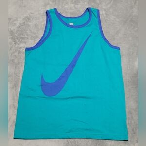 Nike Regular Fit Mens Tank Top Oversize Logo Emerald Blue Size XL